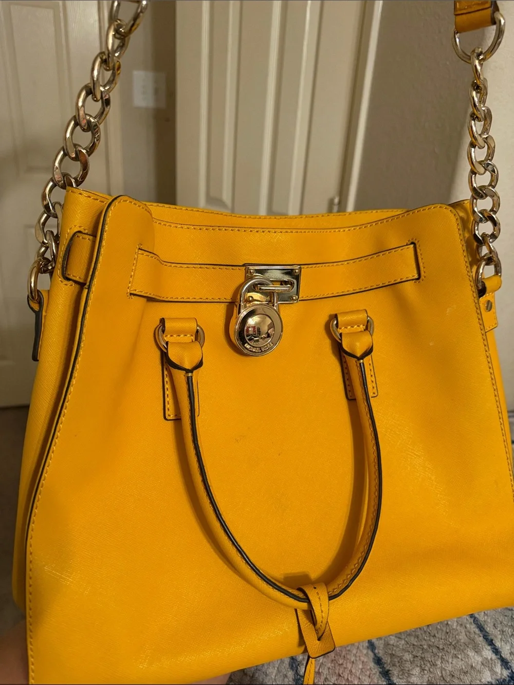 Michael Kors Mustard Yellow Saffiano Satchel with Chain Strap
